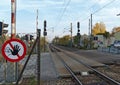 Railway crossing and prohibition sign forbidden passage