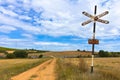 Railway Crossing Sign	in the Field Royalty Free Stock Photo