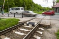 perspective single curved rail sunny day