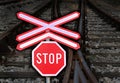 Railway crossing stop sign Royalty Free Stock Photo