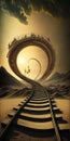 Railway in the desert. Generative AI. Conceptual image Royalty Free Stock Photo