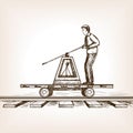 Railway draisine sketch style vector illustration Royalty Free Stock Photo