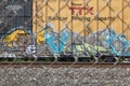 Railway freight car with graffiti