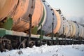 Railway freight train. Tanks for oil and gas. Winter. Russia Royalty Free Stock Photo