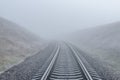 Railway go to horizon in fog Royalty Free Stock Photo