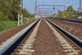 Railway goes into the distance. Sunny day. Many ways. Moscow region. Russia Royalty Free Stock Photo