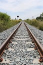 Railway and Grassy of Grass. Royalty Free Stock Photo