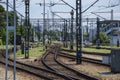 Railway infrastructure on a siding on a sunny summer day. Rail Royalty Free Stock Photo