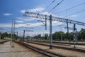 Railway infrastructure on a siding on a sunny summer day. Rail Royalty Free Stock Photo