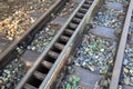 Railway Iron Track Standard Gauge with Rack Royalty Free Stock Photo