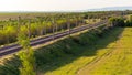 Railway in Kazakhstan steppe in spring