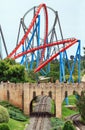 Railway leading to the rollercoasters Shambhala and Dragon Khan. Park Port Aventura. City of Salou, Spain Royalty Free Stock Photo