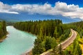 Railway line along Bow river in Banff Royalty Free Stock Photo