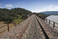 Railway line Cordoba - Almorchon, bridge of Las Navas, view from the Los Puerros, can be seen in the foreground, municipality of Royalty Free Stock Photo