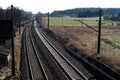 Railway line for high-speed rail trains. Railway line and electric traction, which is located above the track. Royalty Free Stock Photo