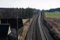 Railway line for high-speed rail trains. Railway line and electric traction, which is located above the track. Royalty Free Stock Photo