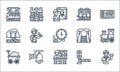 railway line icons. linear set. quality vector line set such as train operator, cafe, trolley, traffic barriers, bell, tunnel, Royalty Free Stock Photo
