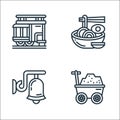 Railway line icons. linear set. quality vector line set such as trolley, bell, instant noodles Royalty Free Stock Photo