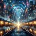 A railway line that runs through a city of light and sound, wi