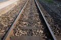 Railway line track. in train station. vintage transportation. way to travel Royalty Free Stock Photo