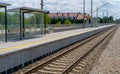 Railway Lines Closeup, Train Tracks with Track Ballast Stones, Metal Rails, Old Railway Track Royalty Free Stock Photo