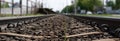 Railway Lines Closeup, Train Tracks with Track Ballast Stones, Metal Rails, Old Railway Track Royalty Free Stock Photo