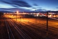 Railway lines at night.