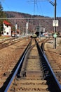 Railway lines and station in Busteni Royalty Free Stock Photo