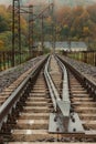 Railway in the mountains. Railroad tracks in autumn mountains. Railroad in foggy morning landscape. Transportation industry Royalty Free Stock Photo