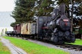 Goods train and steam engine at Museum of Slovenian Railway Ljubljana, Slovenia Royalty Free Stock Photo