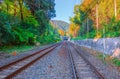 Railway near of Arashiyama bamboo grove cable train line at Gora station in Hakone, Kyoto,Japan Royalty Free Stock Photo