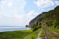 Railway near the shore of Lake Baikal in summer