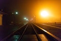 Railway at night at railway station Royalty Free Stock Photo