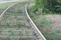 railway overgrown with grass going around the bend Royalty Free Stock Photo