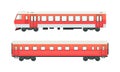 Railway Passenger Suburban Vehicles Set, Side View of Locomotive and Wagon Railroad Transport Flat Vector Illustration