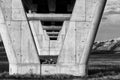 Railway pilon on a paddy field. Black and white photo