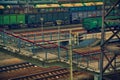 Railway platform, a freight train with containers. Royalty Free Stock Photo