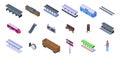 Railway platform icons set, isometric style