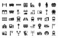 Railway platform icons set simple vector. Locomotive subway