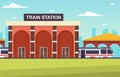 Railway Public Transport Commuter Metro Train Station Flat Illustration