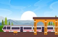 Railway Public Transport Commuter Metro Train Station Flat Illustration