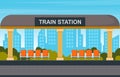 Railway Public Transport Commuter Metro Train Station Flat Illustration