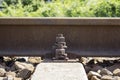 Railway rail with fastening Royalty Free Stock Photo