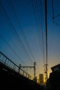 Railway railroad crossing night view Royalty Free Stock Photo