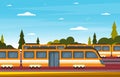 Railway Railroad Side Public Transport Commuter Metro Train Landscape Illustration Royalty Free Stock Photo