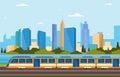 Railway Railroad Side Public Transport Commuter Metro Train Landscape Illustration