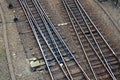 Railway rails, network lines changing, train Royalty Free Stock Photo