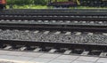 Railway rails side view steel rails. Transportation by rail