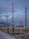 Railway and road crossing near Micheldorf im Oberosterreich in winter morning Royalty Free Stock Photo