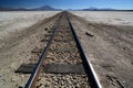 Railway road. Ferrocarril de Antofagasta a Bolivia. Chiguana salt flat. Potosi department. Bolivia Royalty Free Stock Photo